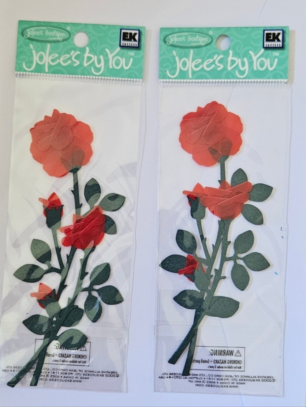 Jolee’s by You EK Success 3D Red Rose Dimensional Stickers - Set of 2 NWT
